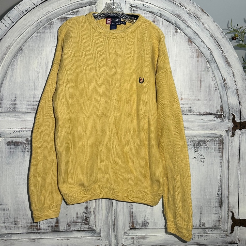 Chaps Ralph Lauren Hand Framed Gold 100% cotton Crewneck Sweater Mens Sz XL